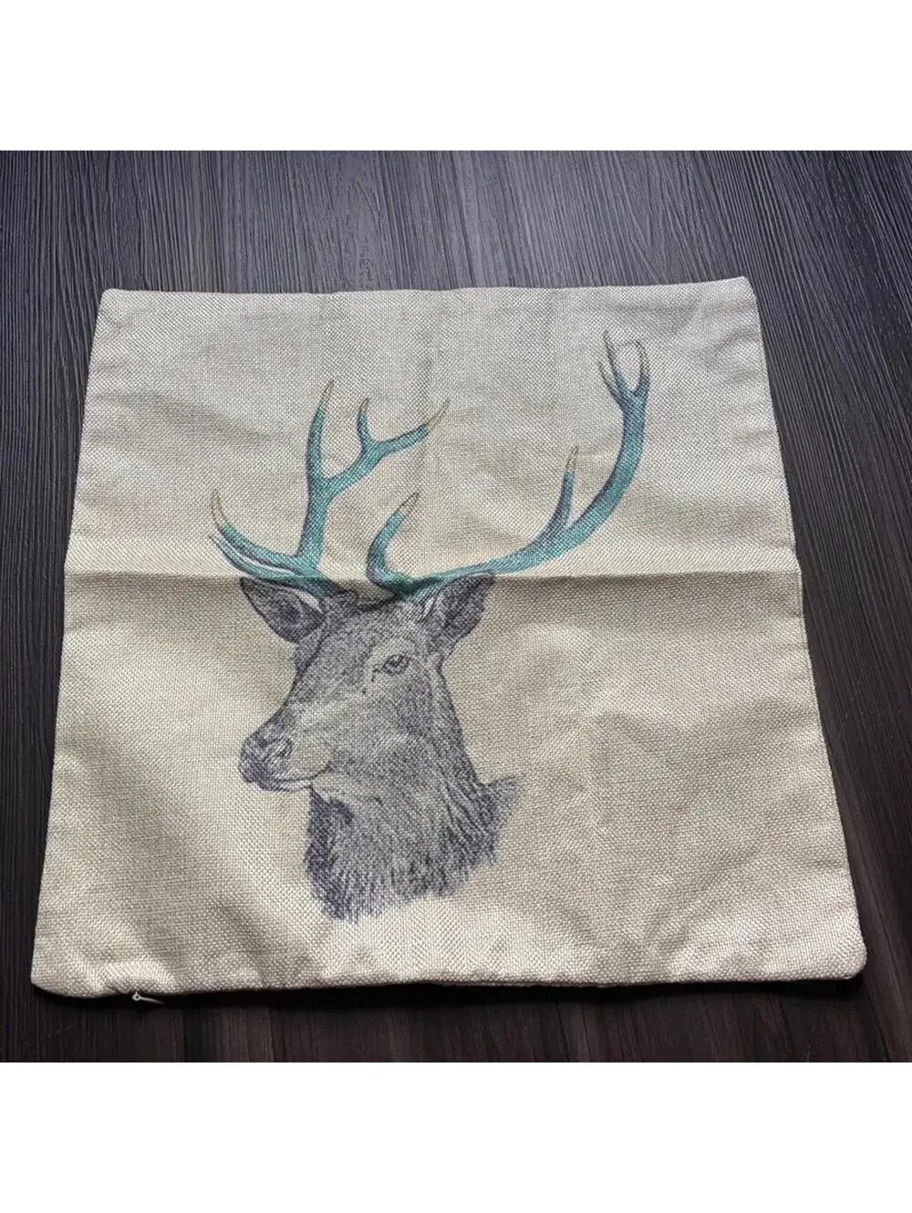 Throw Pillow Covers Deer Buck Cabin Decor Teal Antlers 15x15 Zip Closure X2